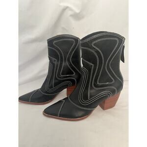 Matisse Aries Western Boot Black Leather Contrast Stitch Size 6.5
